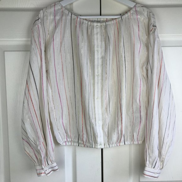 Joie Womens Satomi Ivory Metallic Blouson Blouse - Picture 3 of 12